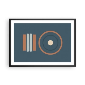 Poster in cornice nera - Una composizione geometrica con cerchi e rettangoli dai colori tenui. - 70x50cm - L'essenza delle cose - Decorazione murale moderna per soggiorno e camera da letto ARTTOR