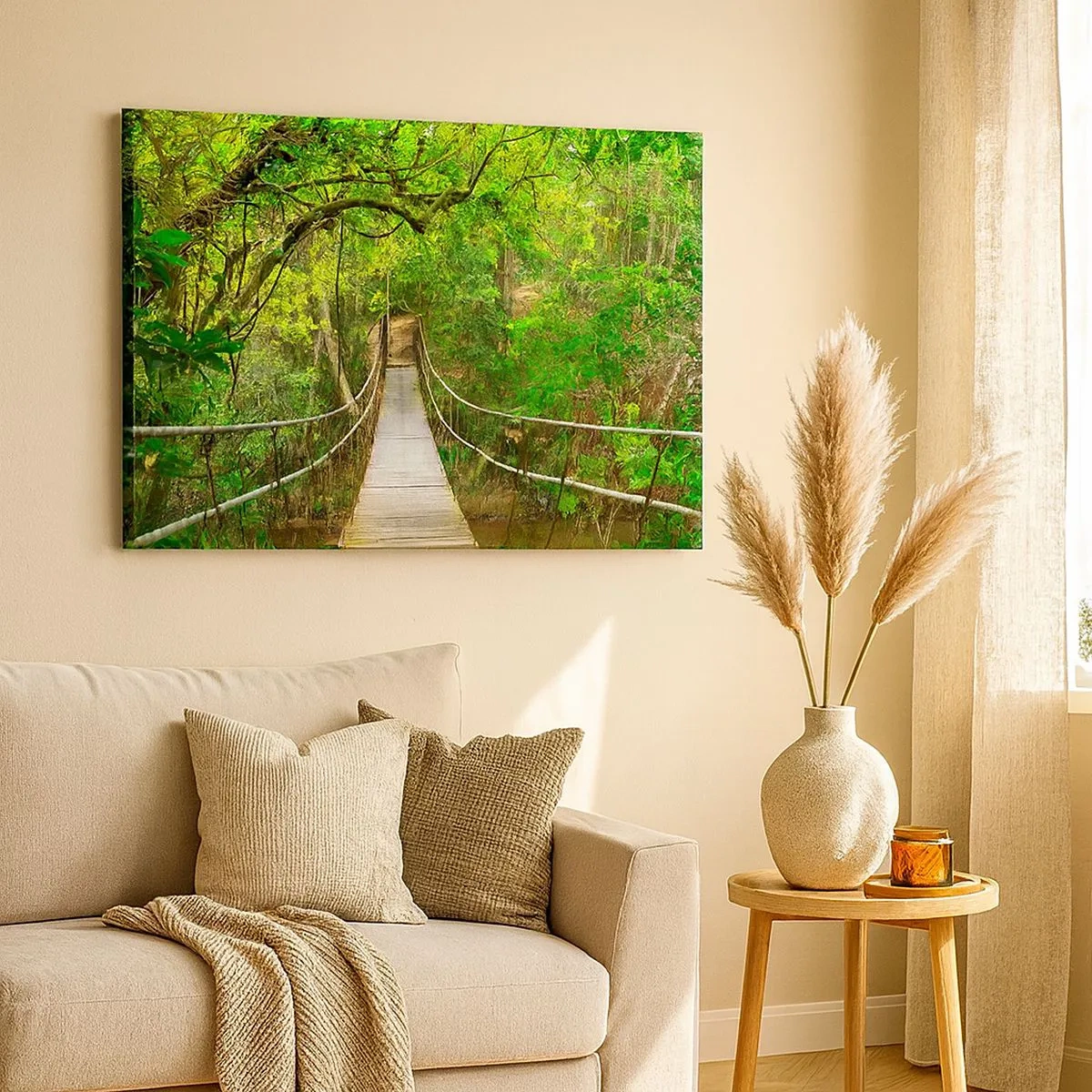 Quadro su tela - Stampe su Tela - Un ponte sospeso circondato da una foresta pluviale verde - 70x50cm - Perché nel giardino crescono i rampicanti - Decorazione murale moderna per soggiorno e camera da letto ARTTOR