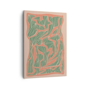 Quadro su tela - Stampe su Tela - Un motivo vegetale nelle tonalità del verde e dell'arancione - 50x70cm - La lotta tra il corallo e il verde - Decorazione murale moderna per soggiorno e camera da letto ARTTOR