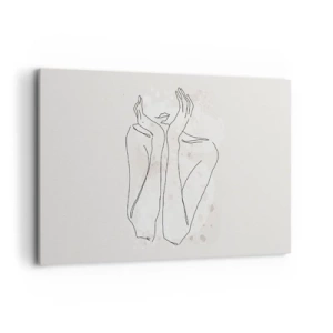 Quadro su tela - Stampe su Tela - Linea di contorno che mostra le mani della donna su uno sfondo chiaro - 120x80cm - Attimo sognante - Decorazione murale moderna per soggiorno e camera da letto ARTTOR