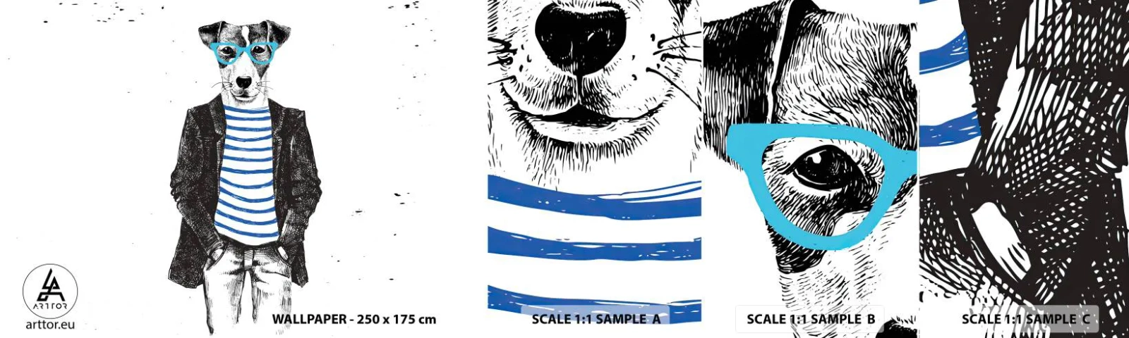 Campione di Fotomurale Adesivo Deluxe Sticker - Incantesimo sul cane - Astrazione, Uomo, Cane - 100x30 cm