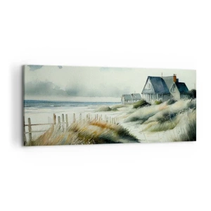 Quadro su tela - Stampe su Tela - Una casa al mare circondata dal prato e con vista sul mare - 120x50cm - Lontano dal caos - Decorazione murale moderna per soggiorno e camera da letto ARTTOR