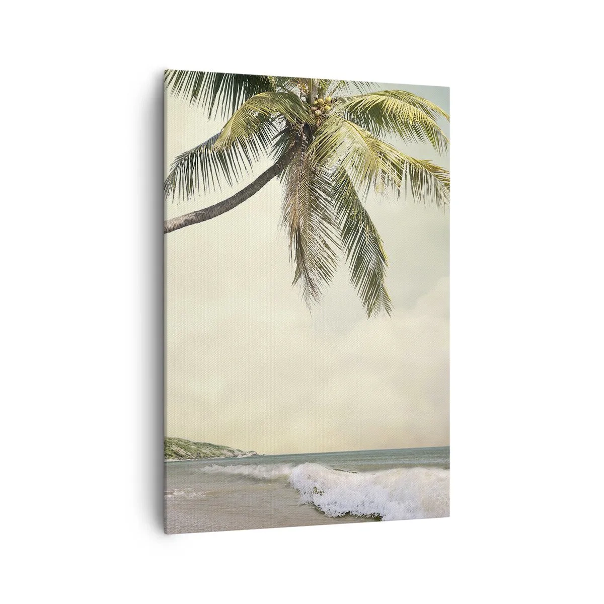 Quadro su tela - Stampe su Tela - Una spiaggia con palme sullo sfondo di un mare calmo - 70x100cm - Sogno tropicale - Decorazione murale moderna per soggiorno e camera da letto ARTTOR