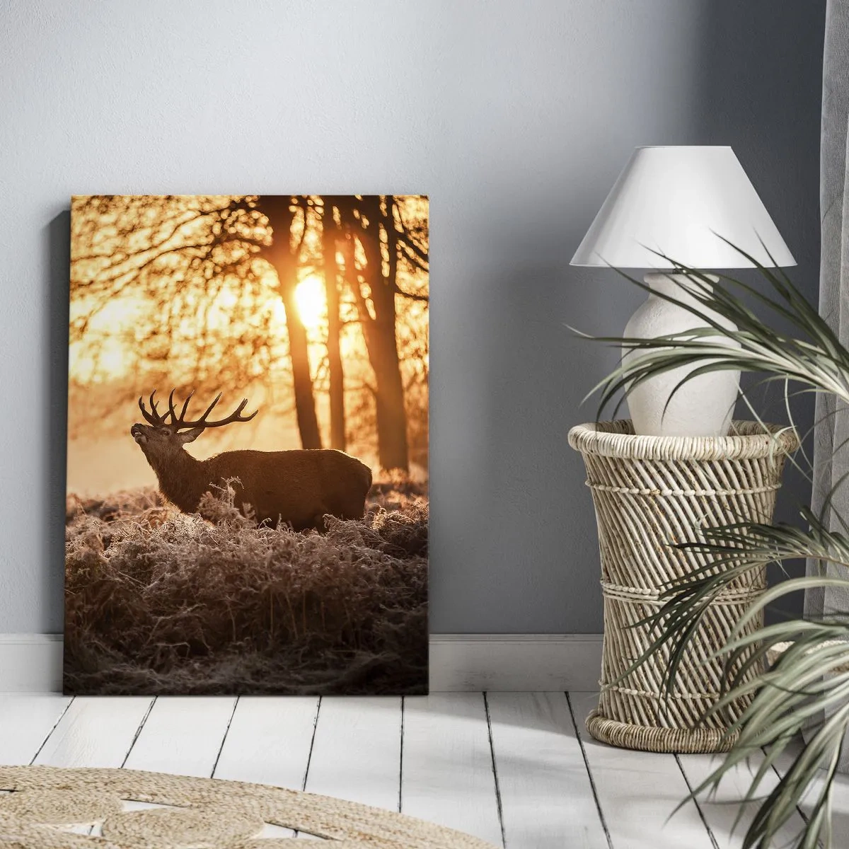 Quadro su tela - Stampe su Tela - Due cervi al tramonto in un paesaggio invernale - 50x70cm - Il sogno del cacciatore - Decorazione murale moderna per soggiorno e camera da letto ARTTOR