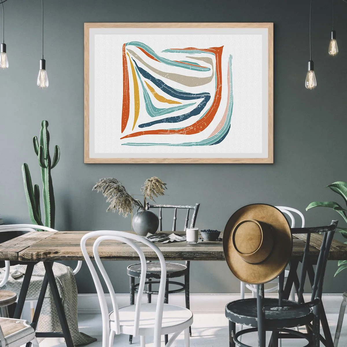 Poster in cornice rovere chiaro - Astrazione piacevolmente sorridente - 100x70 cm