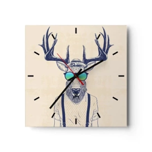 Orologio da parete - Orologio in Vetro - Cervo stilizzato con occhiali da sole - 30x30cm - E chi ti aspettavi? - Decorazione murale moderna per soggiorno e camera da letto ARTTOR