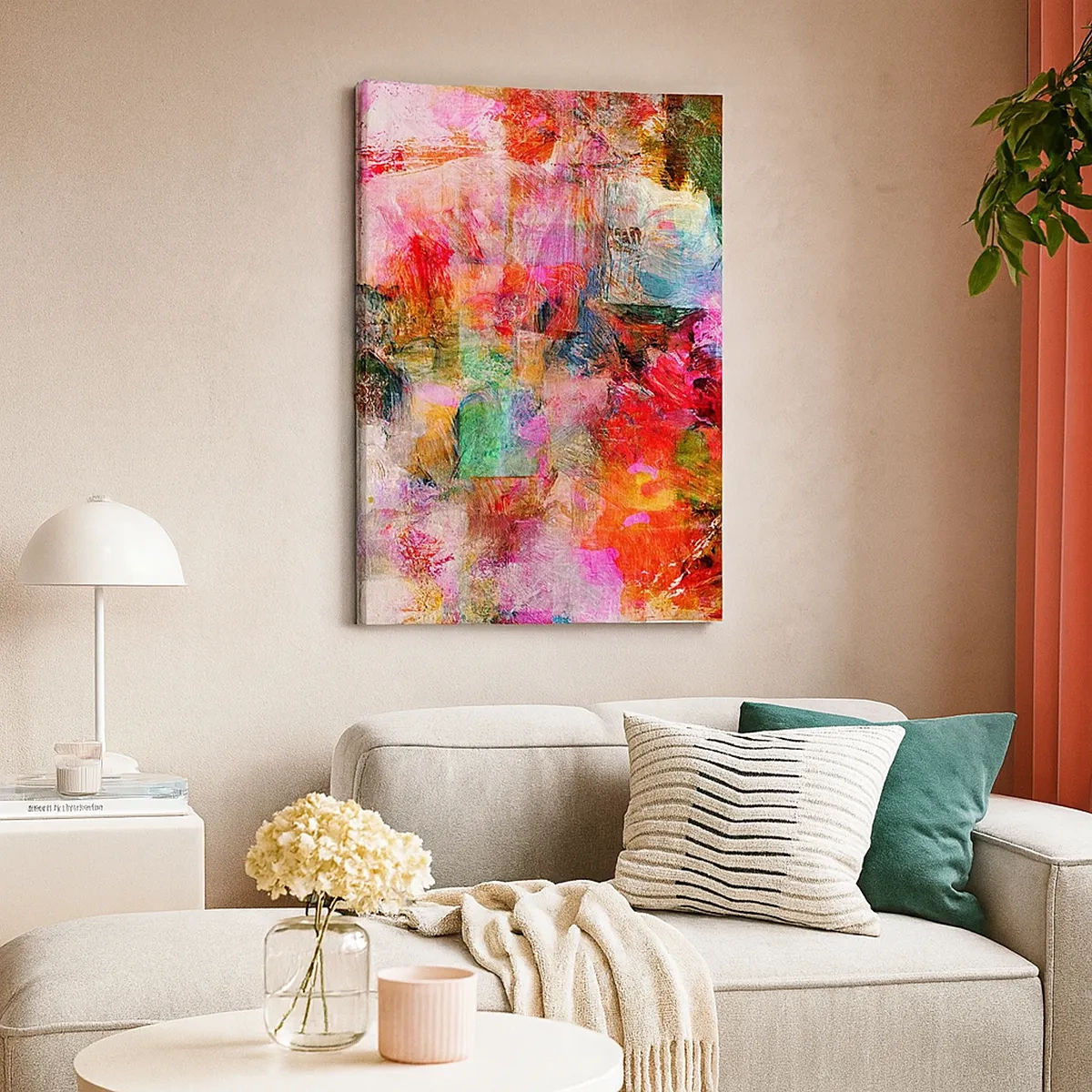 Quadro su tela - Stampe su Tela - Una composizione astratta con tonalità dominanti di rosa e rosso. - 50x70cm - Viaggio attraverso le rose - Decorazione murale moderna per soggiorno e camera da letto ARTTOR