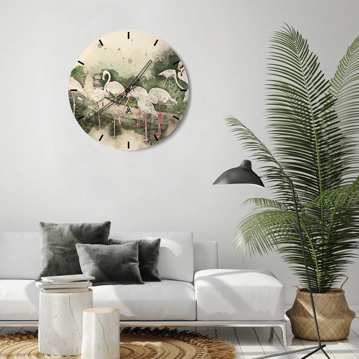 Orologio da parete - Orologio in Vetro - Uno stormo di fenicotteri in un ambiente tropicale e tranquillo - 30x30cm - Sogno esotico - Decorazione murale moderna per soggiorno, cucina e camera da letto ARTTOR