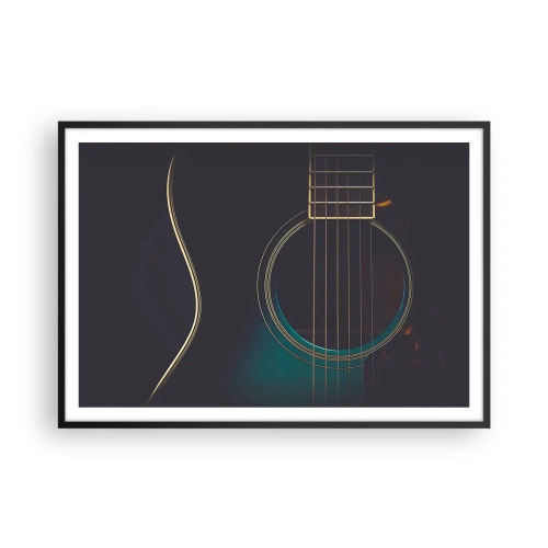 Poster in cornice nera - Chitarra acustica in una luce scura ed elegante - 100x70cm - L'attimo prima del suono - Decorazione murale moderna per soggiorno e camera da letto ARTTOR