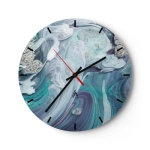 Orologio da parete - Orologio in Vetro - Una composizione astratta nei toni del blu e del turchese con glitter. - 30x30cm - Correnti di blu - Decorazione murale moderna per soggiorno, cucina e camera da letto ARTTOR