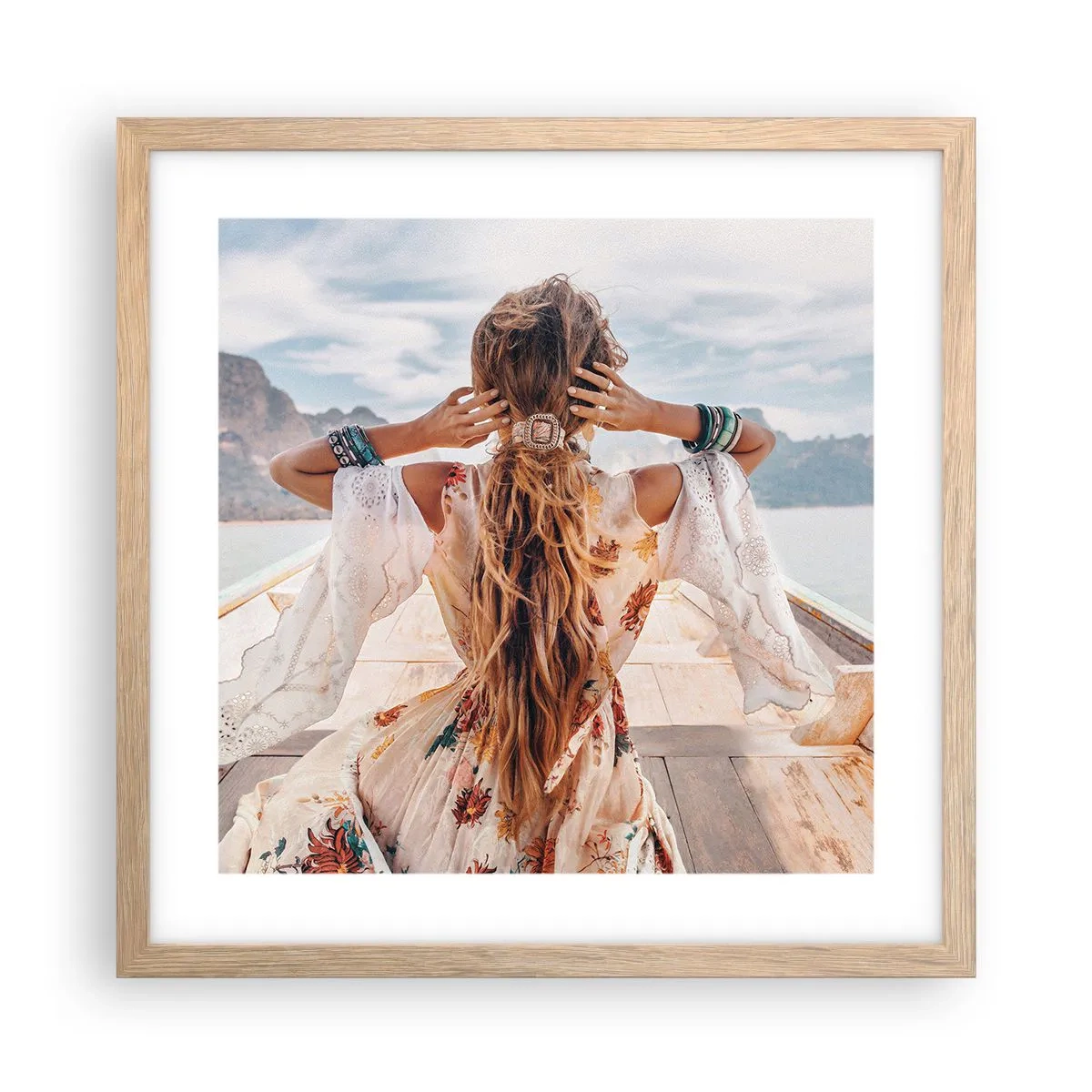 Poster in cornice rovere chiaro - In cammino verso la felicità - 40x40 cm