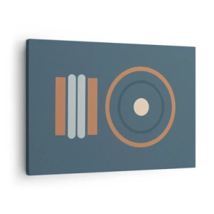 Quadro su tela - Stampe su Tela - Una composizione geometrica con cerchi e rettangoli dai colori tenui. - 70x50cm - L'essenza delle cose - Decorazione murale moderna per soggiorno e camera da letto ARTTOR