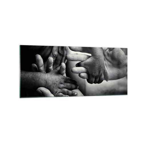 Quadro su vetro - Mani bianche e nere di diverse generazioni - 120x50cm - Umanità - Decorazione murale moderna per soggiorno e camera da letto ARTTOR