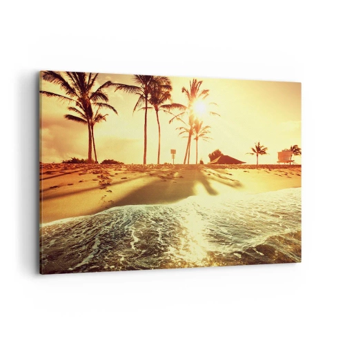 Quadro su tela - Stampe su Tela - Una spiaggia con palme illuminata da un caldo tramonto - 100x70cm - Pomeriggio in California - Decorazione murale moderna per soggiorno e camera da letto ARTTOR