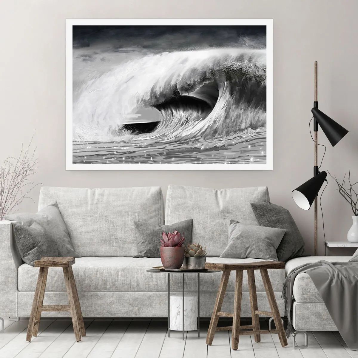 Poster - Onda oceanica spettacolare in monocromia - 100x70cm - La furia dell'oceano - Decorazione murale moderna per soggiorno e camera da letto ARTTOR