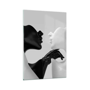 Quadro su vetro - Silhouette in bianco e nero in primo piano dinamico - 70x100cm - Desiderio - attrazione - Decorazione murale moderna per soggiorno e camera da letto ARTTOR