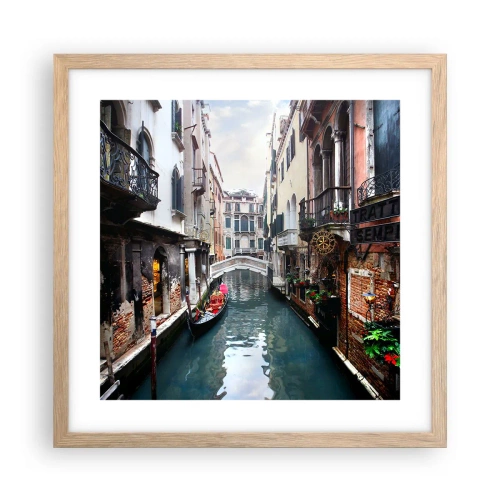 Poster in cornice rovere chiaro - Paesaggio veneziano con gondola e ponte - 40x40 cm