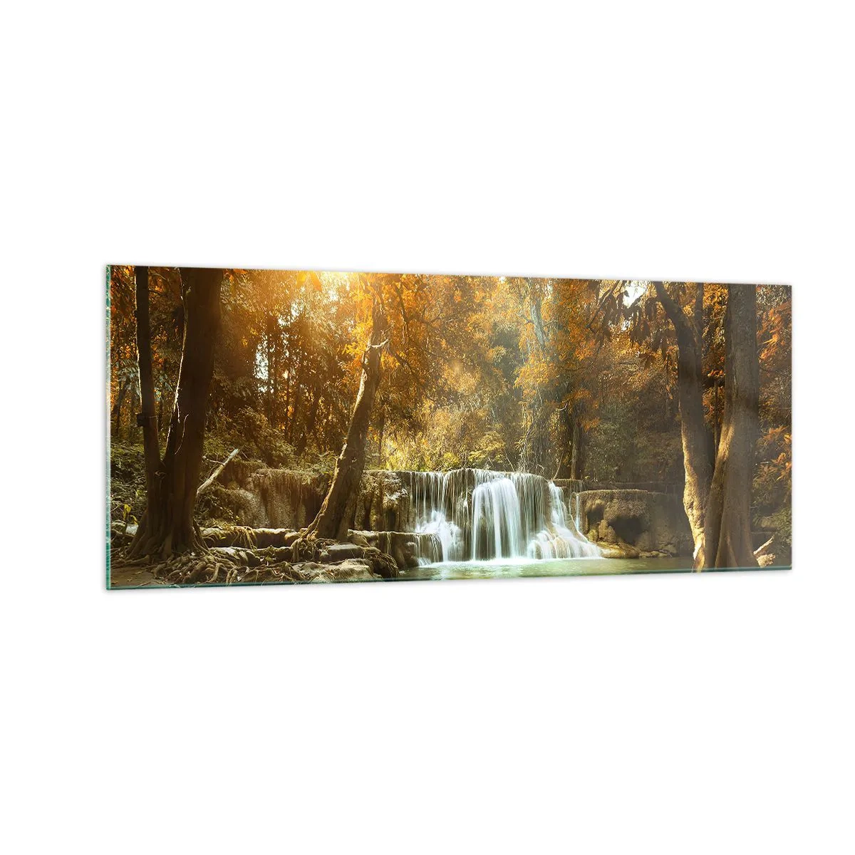 Quadro su vetro - Cascata nel parco - 100x40 cm