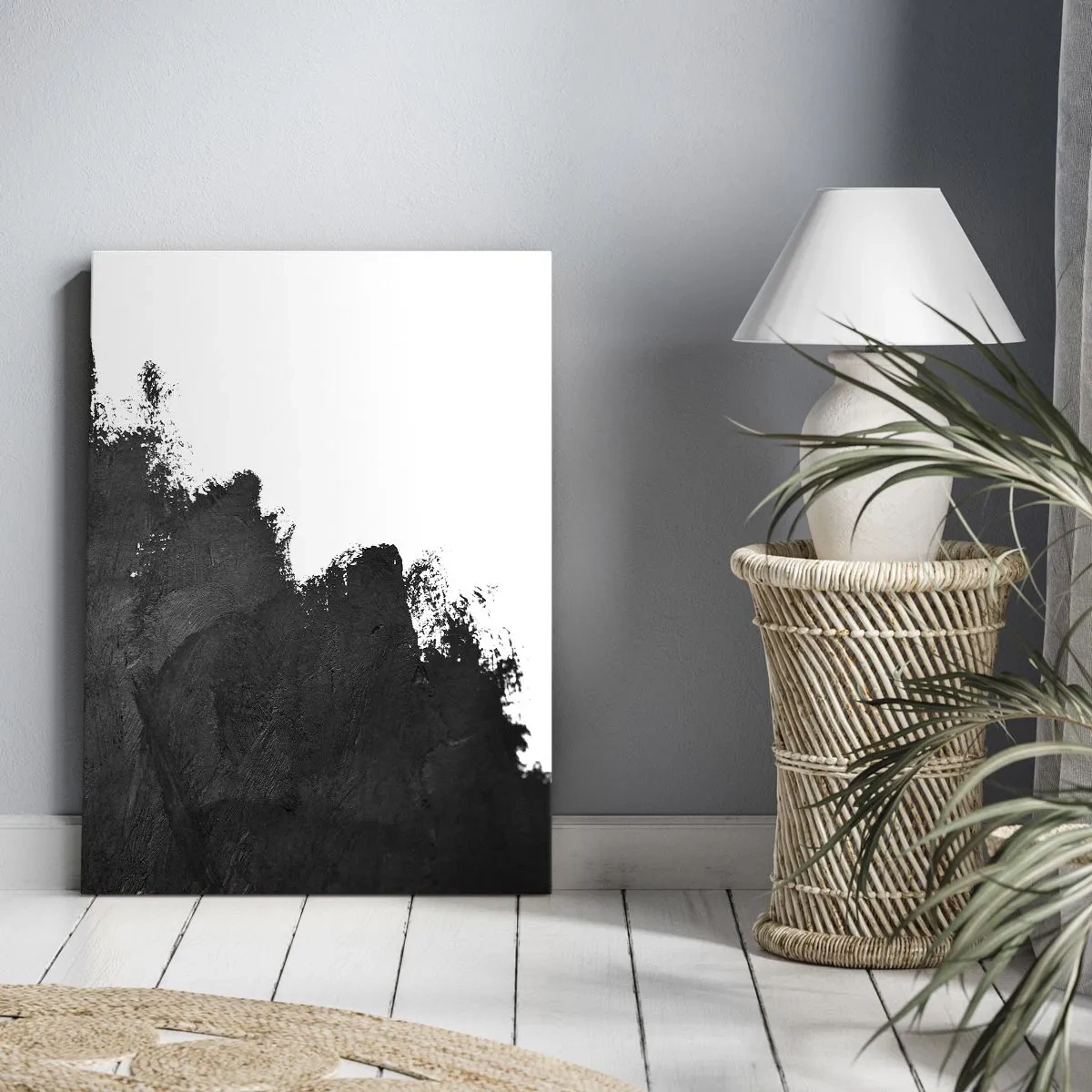 Quadro su tela - Stampe su Tela - Astrazione in bianco e nero con pennellate contrastanti - 50x70cm - Gli elementi: la terra - Decorazione murale moderna per soggiorno e camera da letto ARTTOR
