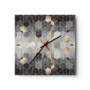 Orologio da parete - Orologio in Vetro - Motivo geometrico in tonalità dorate - 30x30cm - Composizione di diamante - Decorazione murale moderna per soggiorno e camera da letto ARTTOR