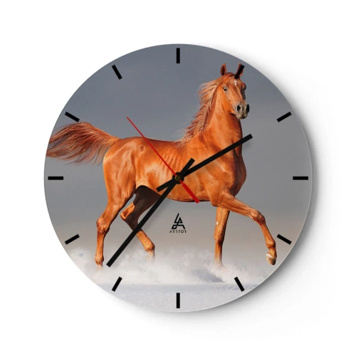 Orologio da parete - Orologio in Vetro - Un cavallo al galoppo con un mantello castano su uno sfondo chiaro - 30x30cm - Grazia danzante - Decorazione murale moderna per soggiorno, cucina e camera da letto ARTTOR