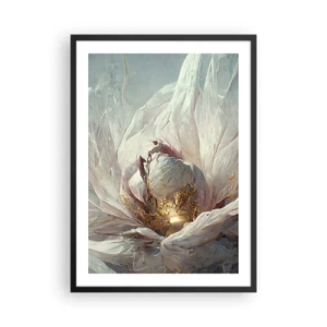 Poster in cornice nera - Una sottile astrazione con motivo floreale in delicate tonalità di bianco e oro. - 50x70cm - Fiorisce ogni cento anni - Decorazione murale moderna per soggiorno e camera da letto ARTTOR