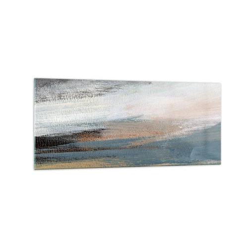 Quadro su vetro - Paesaggio astratto in tenui tonalità di blu e beige - 120x50cm - Astrazione: paesaggio del nord - Decorazione murale moderna per soggiorno e camera da letto ARTTOR