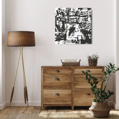 Orologio da parete - Orologio in Vetro - Motivo retrò monocromatico astratto - 30x30cm - Ordine o caos? - Decorazione murale moderna per soggiorno e camera da letto ARTTOR