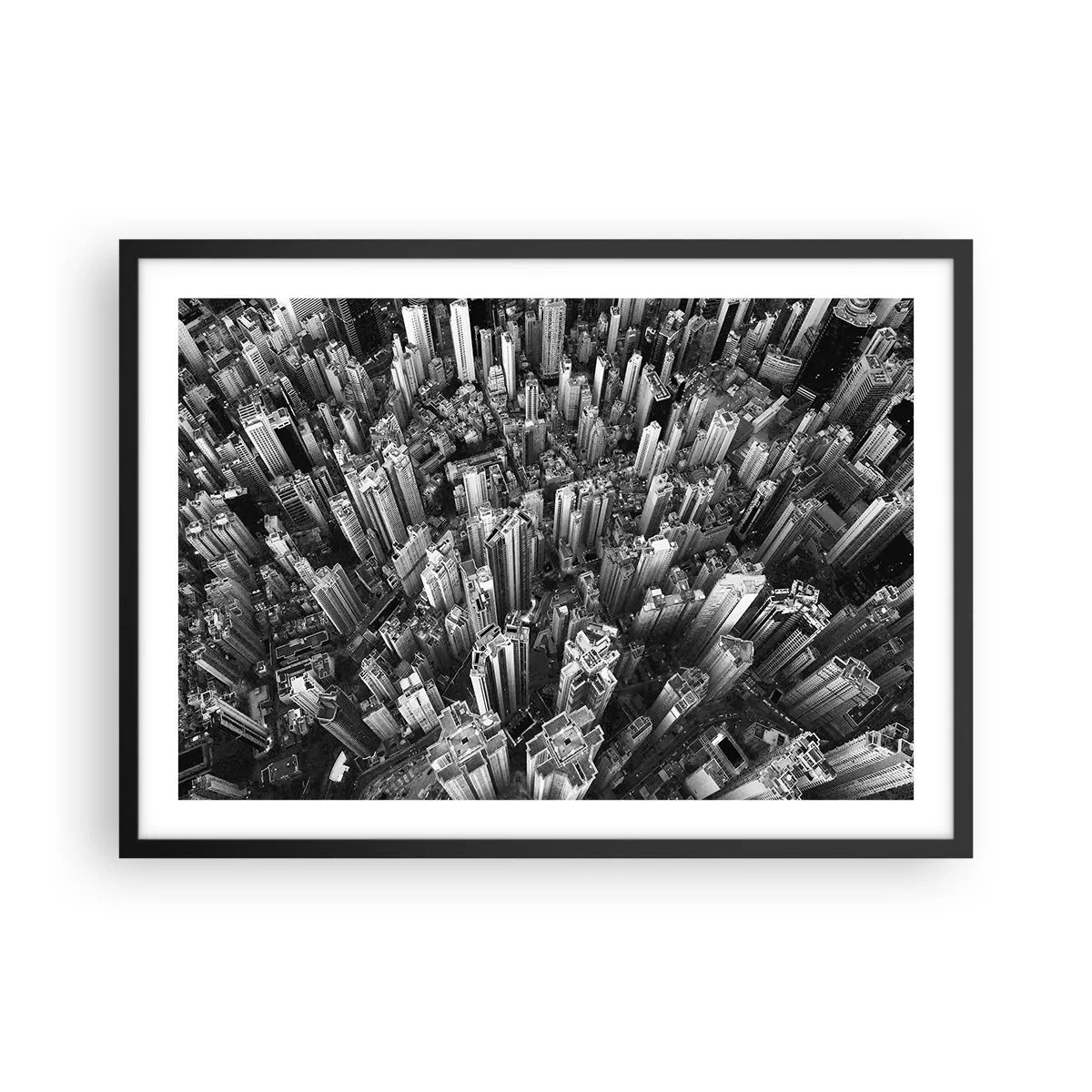 Poster in cornice nera - Vista aerea della città in bianco e nero - 70x50cm - Ancora più in alto - Decorazione murale moderna per soggiorno e camera da letto ARTTOR