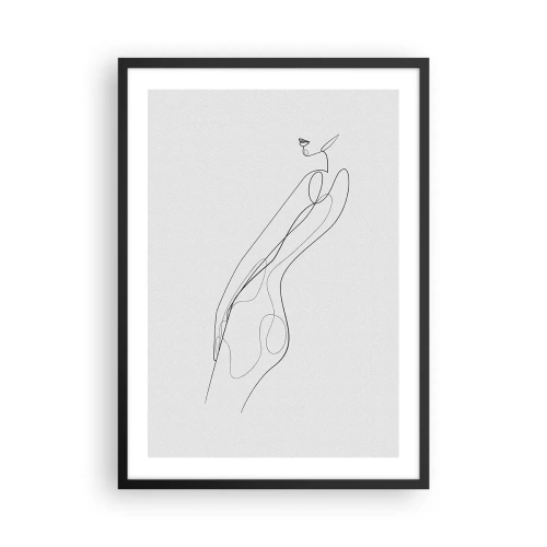 Poster in cornice nera - Uno schizzo minimalista di una silhouette femminile su uno sfondo chiaro. - 50x70cm - Appena una promessa - Decorazione murale moderna per soggiorno e camera da letto ARTTOR