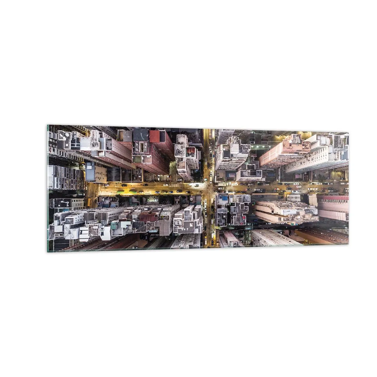 Quadro su vetro - Una vista a volo d'uccello di una città piena di grattacieli - 140x50cm - Saluti da Hong Kong - Decorazione murale moderna per soggiorno e camera da letto ARTTOR