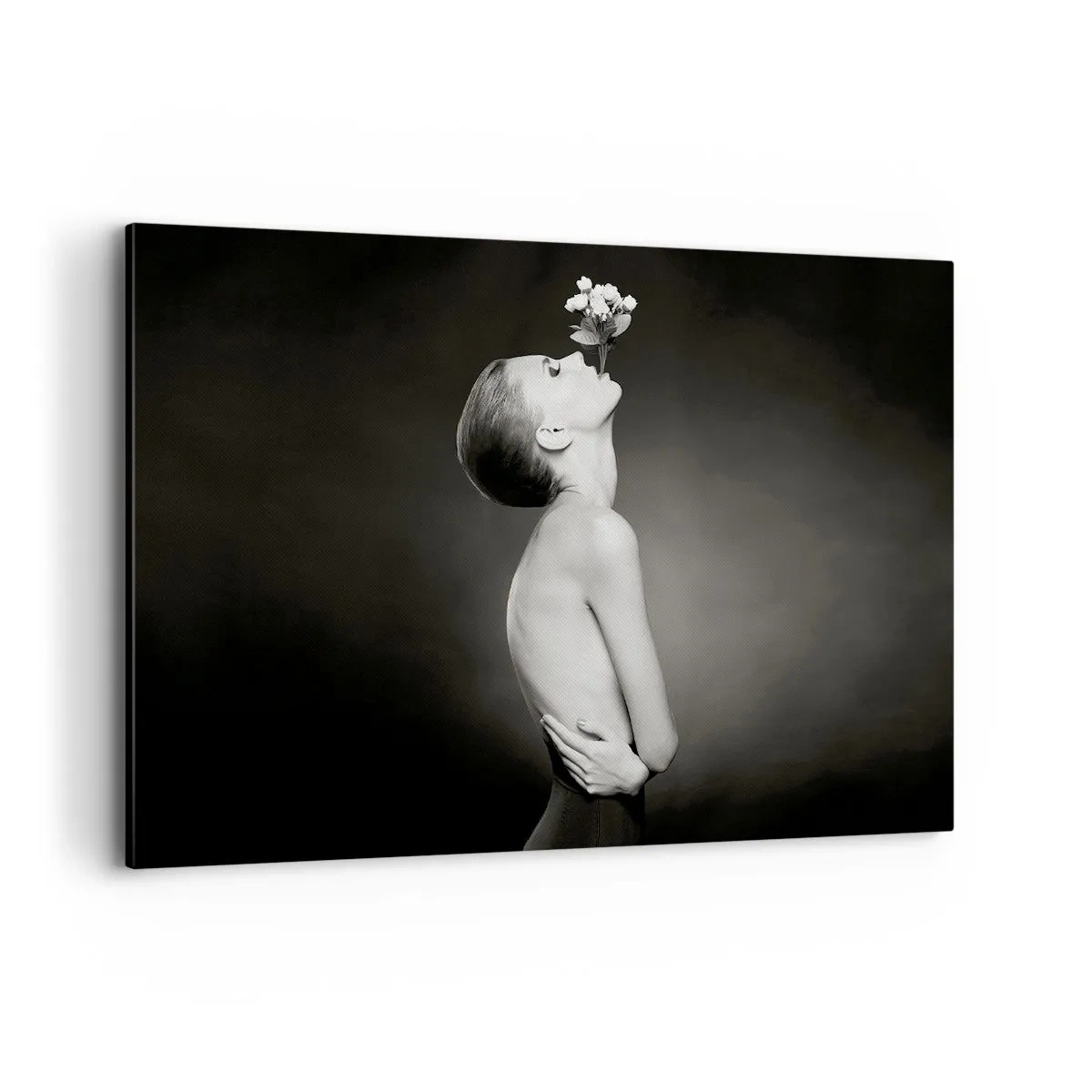 Quadro su tela - Stampe su Tela - Silhouette in bianco e nero di una donna con un fiore - 120x80cm - Eleganza eccentrica - Decorazione murale moderna per soggiorno e camera da letto ARTTOR