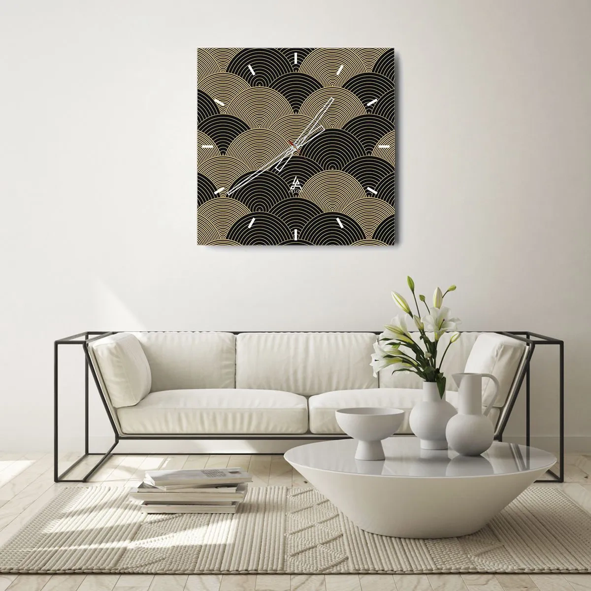 Orologio da parete - Orologio in Vetro - Motivo Art Déco con semicerchi e linee dorate - 30x30cm - Unità nella molteplicità - Decorazione murale moderna per soggiorno e camera da letto ARTTOR