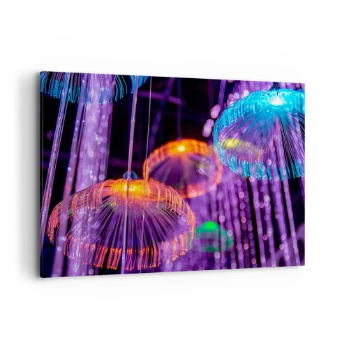 Quadro su tela - Stampe su Tela - Meduse luminose colorate in un ambiente buio - 100x70cm - Fontane di luce - Decorazione murale moderna per soggiorno e camera da letto ARTTOR