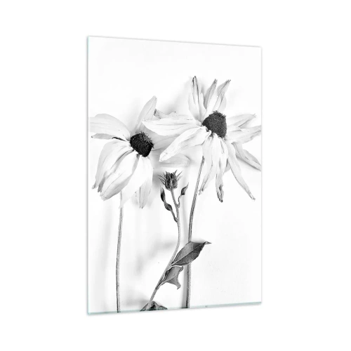 Quadro su vetro - Fiori bianchi e neri in stile minimalista - 50x70cm - Nessuno vuole essere solo - Decorazione murale moderna per soggiorno e camera da letto ARTTOR