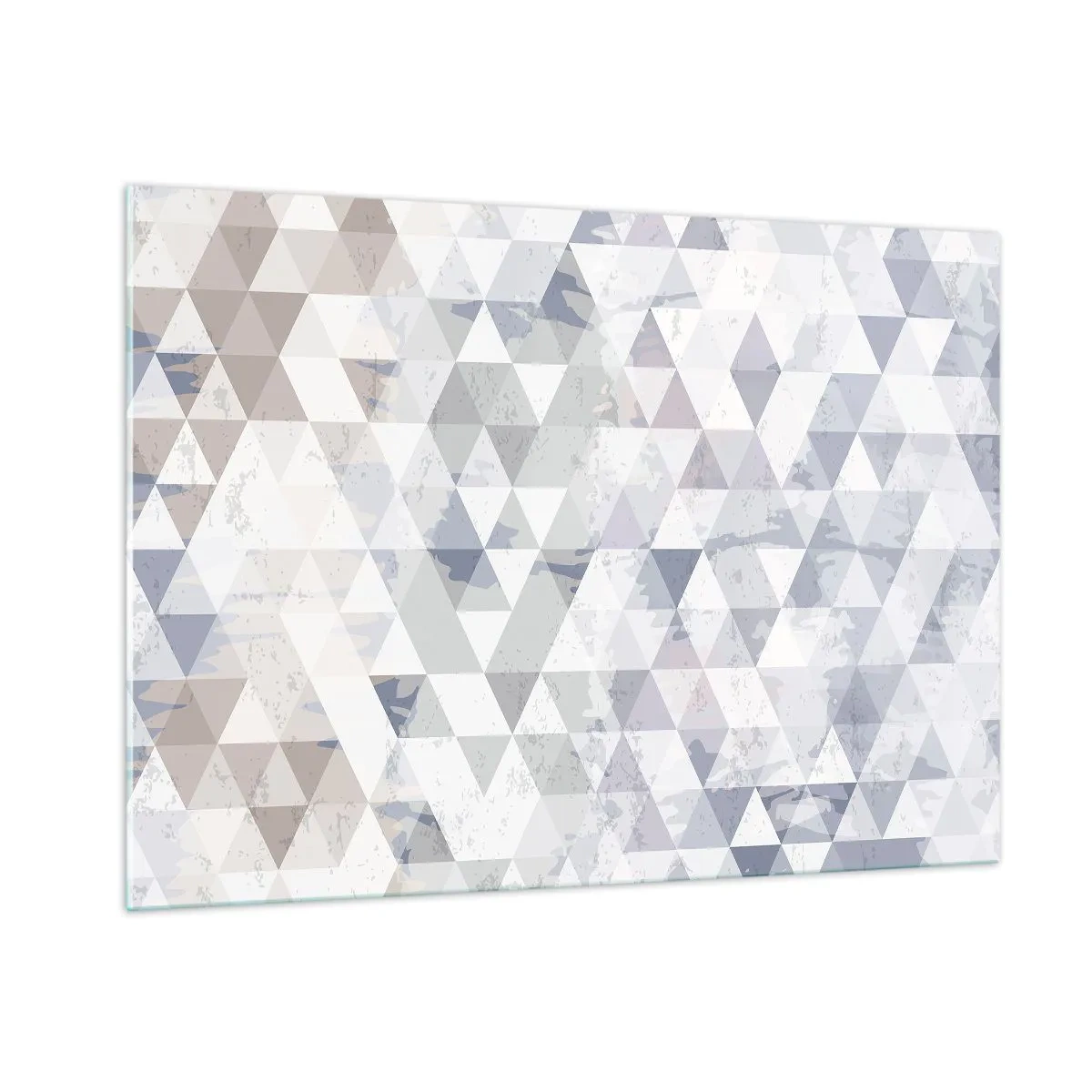 Quadro su vetro - Motivo geometrico a triangolo in tonalità neutre di grigio e beige - 100x70cm - Al ritmo di tre - Decorazione murale moderna per soggiorno e camera da letto ARTTOR