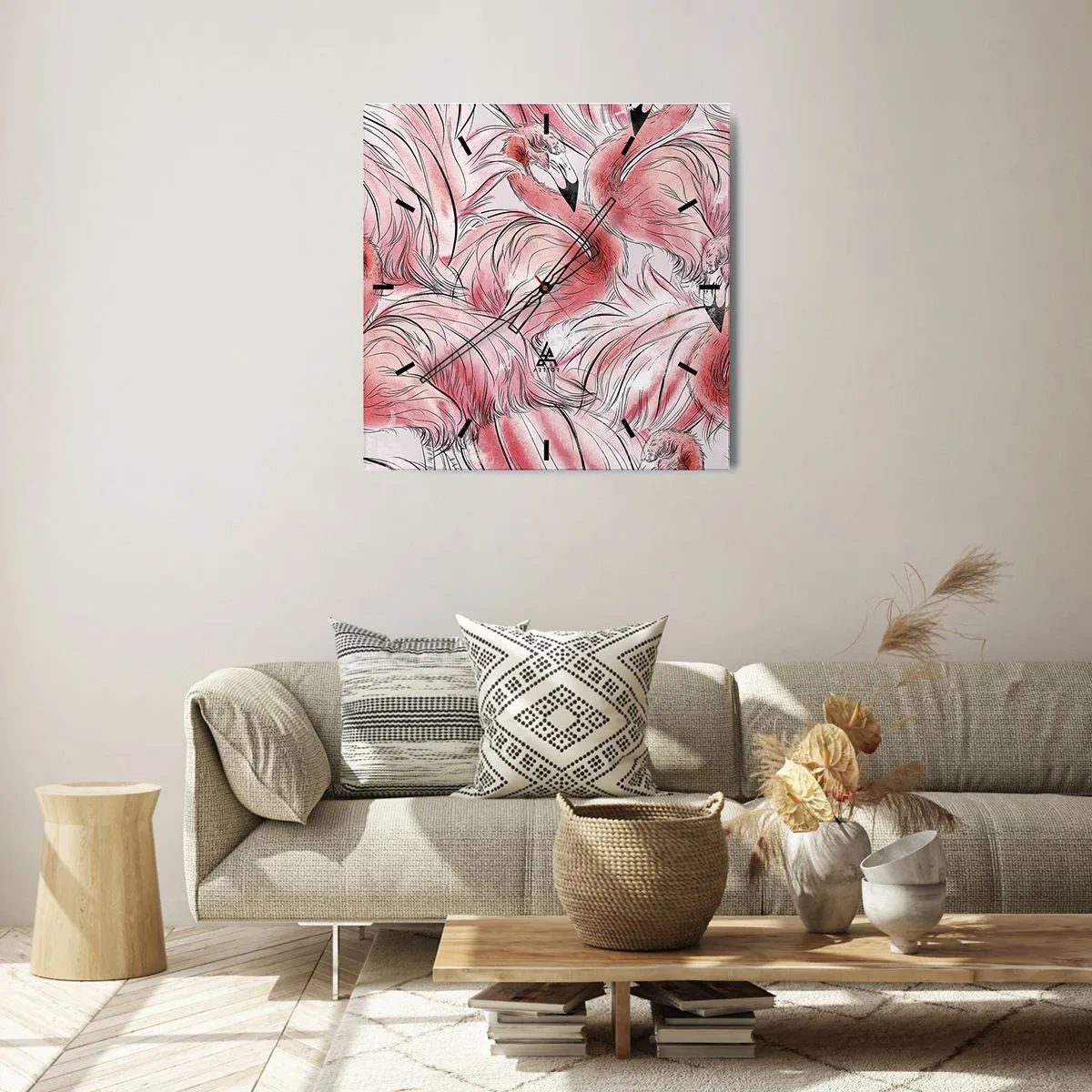 Orologio da parete - Orologio in Vetro - Delicati disegni di fenicotteri rosa - 30x30cm - Corpo di ballo alato - Decorazione murale moderna per soggiorno e camera da letto ARTTOR