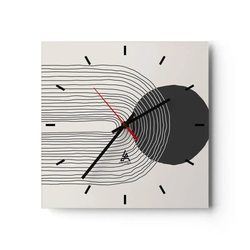 Orologio da parete - Orologio in Vetro - Motivo astratto con linee e un cerchio nero su uno sfondo chiaro - 30x30cm - Tremore e fiducia - Decorazione murale moderna per soggiorno e camera da letto ARTTOR