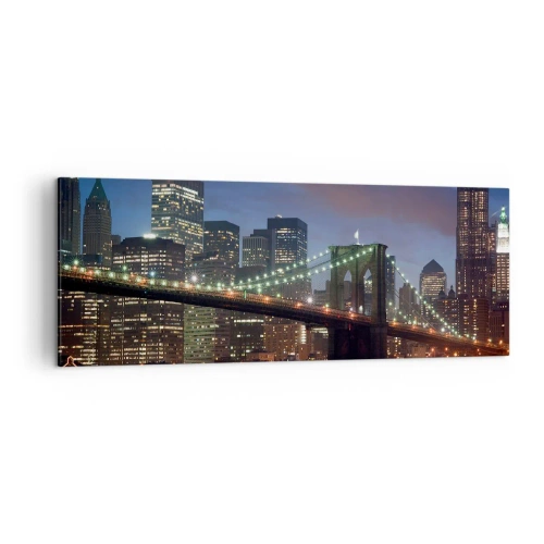 Quadro su tela - Stampe su Tela - Ponte di New York City di notte con edifici illuminati - 140x50cm - Notte illuminata - Decorazione murale moderna per soggiorno e camera da letto ARTTOR