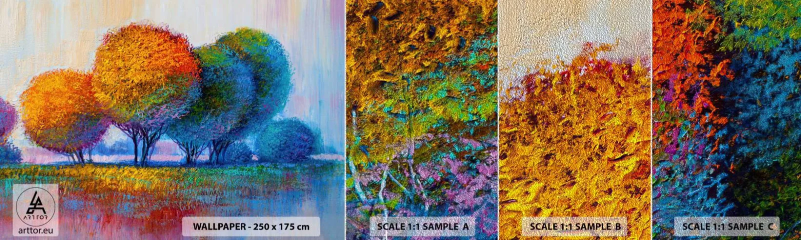 Campione di Fotomurale Premium Sand - Ciuffo di colori brillanti - Astrazione, Paesaggio, Alberi - 100x30 cm