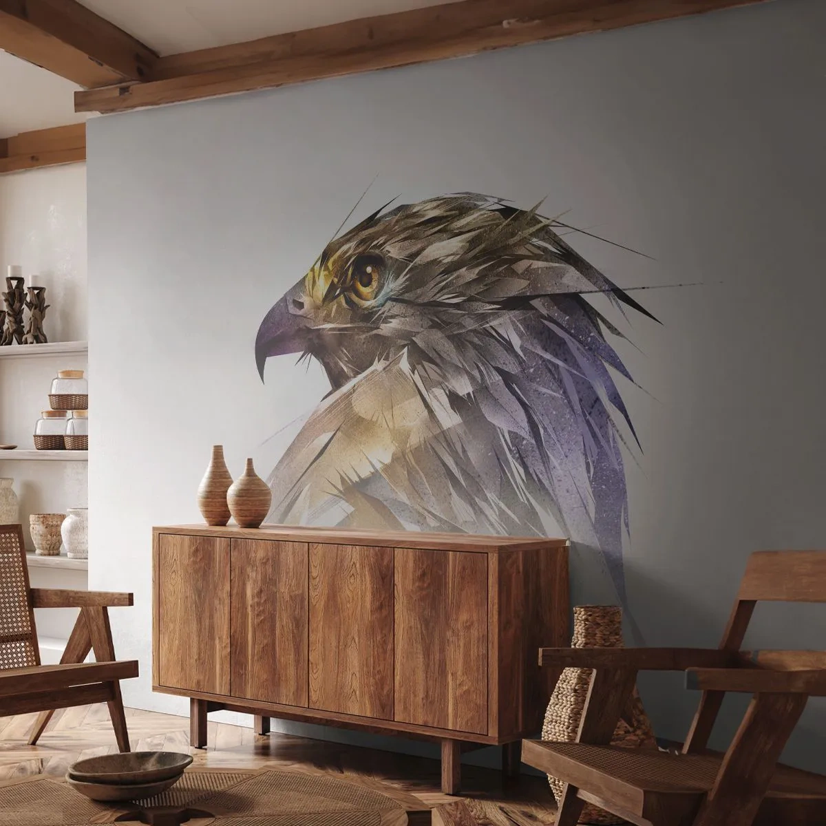 Fotomurali Premium Sand - Ritratto di guerriero - Astrazione, Aquila, Uccello - 350x256 cm