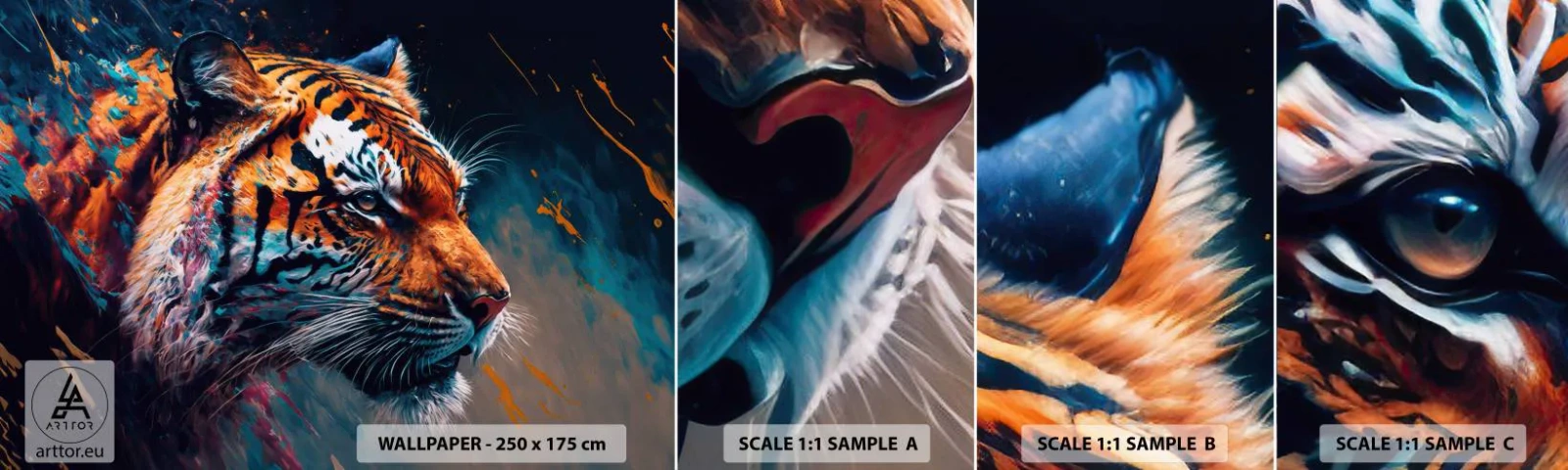 Campione Di Fotomurale Standard Eco - Bellezza selvaggia - Tigre, Colorato, Animale - 100x30 cm