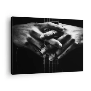 Quadro su tela - Stampe su Tela - Mani giunte su una chitarra in un tono monocromatico - 70x50cm - La preghiera dell'artista - Decorazione murale moderna per soggiorno e camera da letto ARTTOR