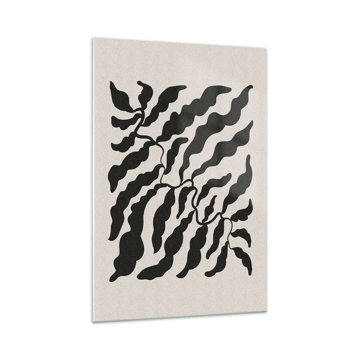 Quadro su vetro - Ramoscelli con foglie nere su sfondo chiaro - 70x100cm - La natura del quadrato - Decorazione murale moderna per soggiorno e camera da letto ARTTOR