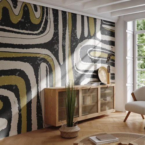 Fotomurali Premium Canvas - Motivo astratto in nero, bianco e oro - 100x70cm - Composizione: strade e vicoli - Decorazione murale moderna per soggiorno e camera da letto ARTTOR