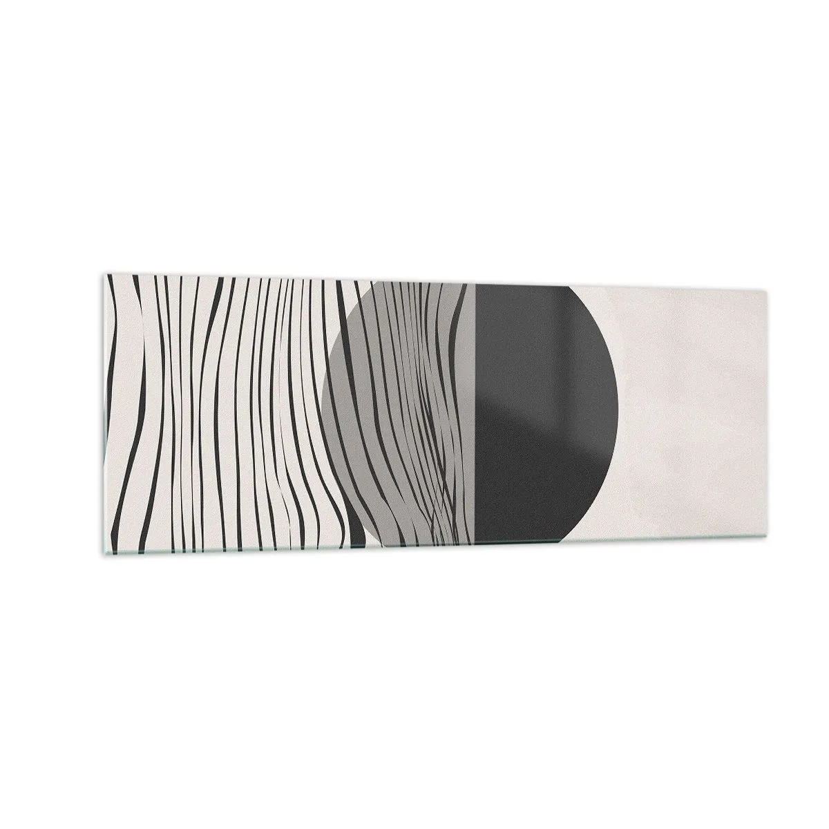 Quadro su vetro - Linee astratte e forme geometriche in colori tenui - 140x50cm - Composizione a metà - Decorazione murale moderna per soggiorno e camera da letto ARTTOR