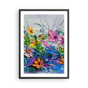 Poster in cornice nera - Una composizione floreale dipinta con una trama densa e colori vivaci - 50x70cm - Natura per niente morta - Decorazione murale moderna per soggiorno e camera da letto ARTTOR