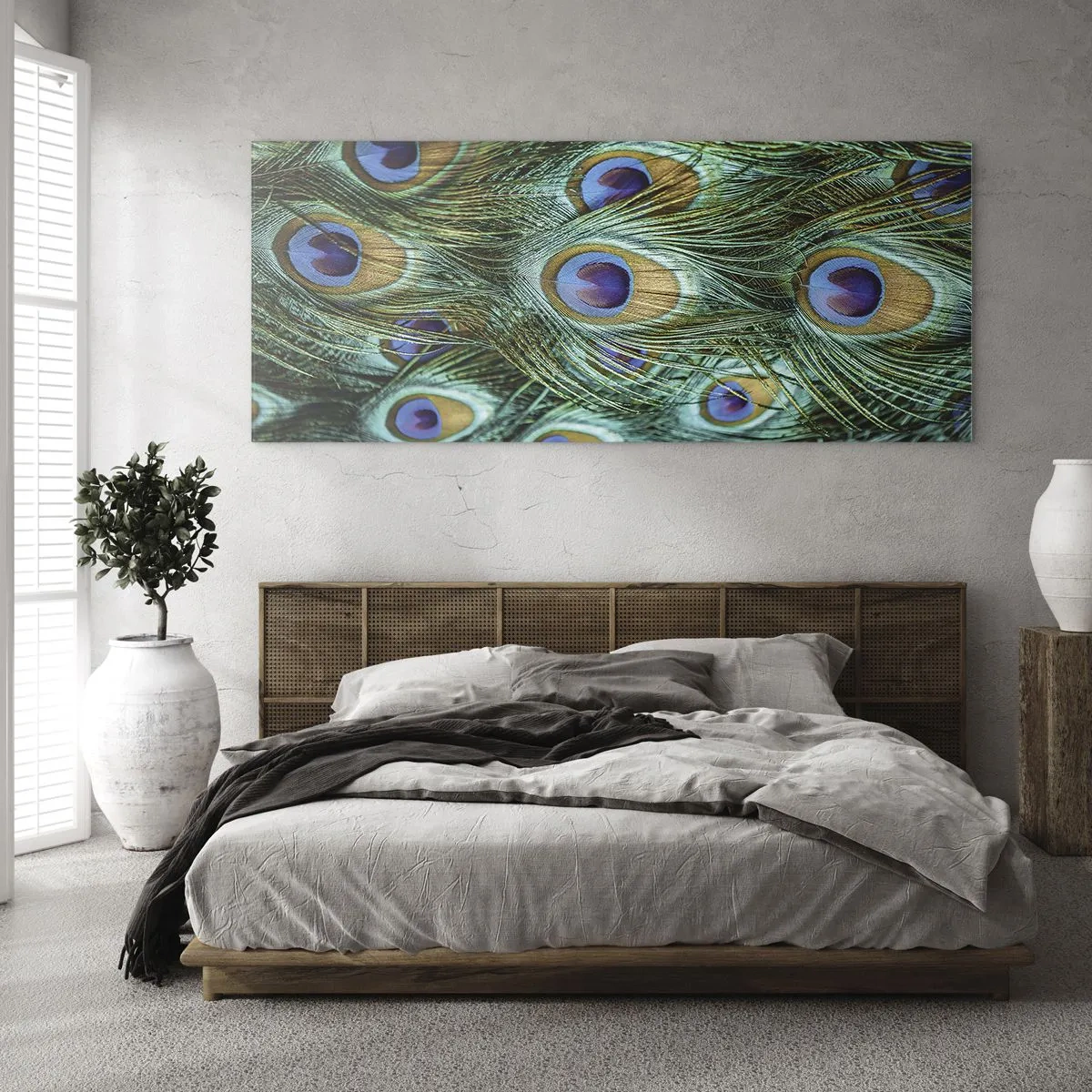 Quadro su vetro - Lo sguardo del pavone - 100x40 cm