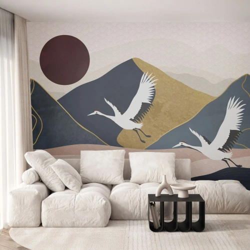 Fotomurali Premium Canvas - E la giornata è nuovamente VOLATA - Astrazione, Gru, Montagne - 150x105 cm