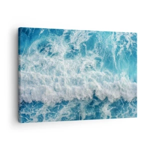 Quadro su tela - Stampe su Tela - Onde oceaniche dinamiche nelle tonalità del blu - 70x50cm - Con gioia e saltellando - Decorazione murale moderna per soggiorno e camera da letto ARTTOR